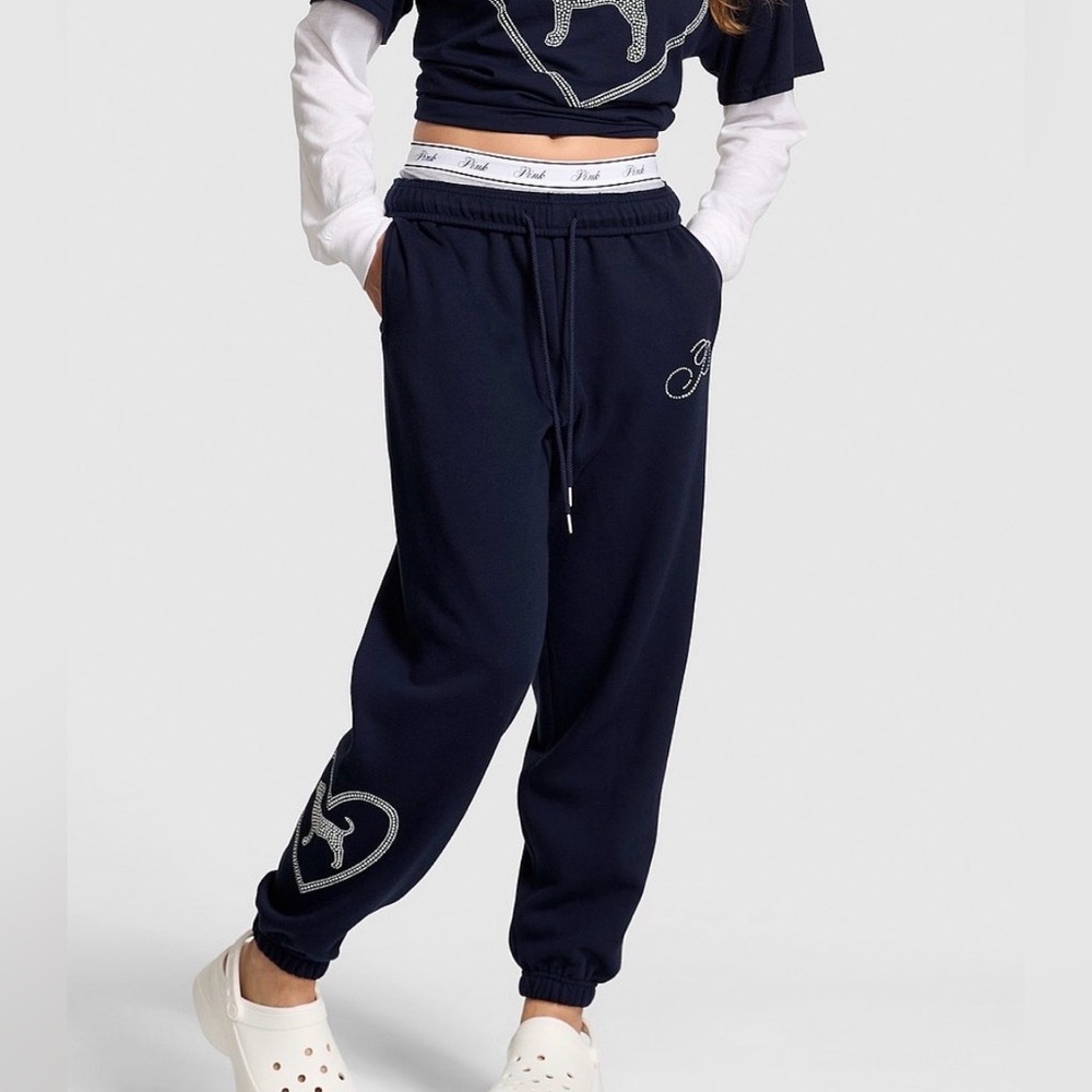 PINK Victoria's Secret Navy Joggers with Logo Detail